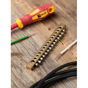 Шина PEN ноль-земля 6х9мм 14 отверстий латунь крепеж по краям PROxima