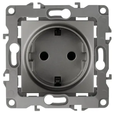 Розетка 2P+E Schuko, 16A-250В, Эра12, графит, 12-2101-12