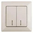 Выключатель Intro Solo 4-105-02 двухклавишный с подсветкой, 10А-250В, IP20, СУ, слоновая кость