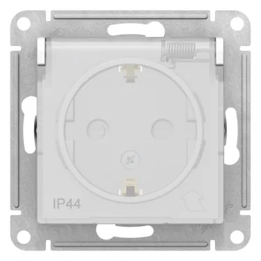 Розетка ATLASDESIGN AQUA с заземлением со шторками с крышкой 16А IP44 механизм белый
