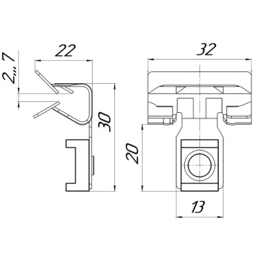 Зажим балочный 3-8мм под нейлоновую стяжку внутренний PROxima