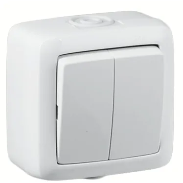 Выключатель двухклавишный наружный белый 16А IP44 16А