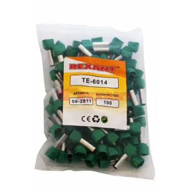 Наконечник штыревой втулочный изолир F-14 мм 2х6 кв мм (НШВи(2) 6.0-14хНГи2 6,0-14), REXANT