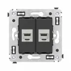 Avanti Компьютерная розетка RJ-45 без шторки в стену, кат.6А двойная экранированная, Черный матовый