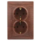 Розетка 2X2P+E Schuko, 16А-250В, СУ, Plano, венге, 1-205-10