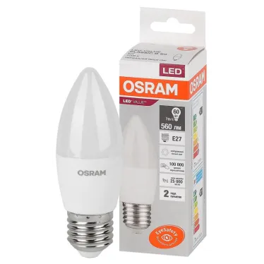 Лампа светодиодная LED 7 Вт E27 4000К 560Лм свеча 220 В (замена 60Вт) OSRAM