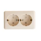 ЭТЮД Розетка двойная наружная с заземлением со шторками бежевая