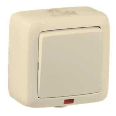 Переключатель одноклавишный наружный с индикацией слоновая кость 16А