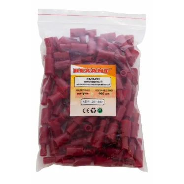 Разъем штекерный полностью изолир штекер 4 мм 0.5-1.5 кв мм (РШПи-п 1.5-4 РшИпп 1,25-4) красный, REXANT