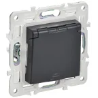 SKANDY Розетка 1-местная с заземлением с защитными шторками и крышкой 16А IP44 SK-R11T титан IEK