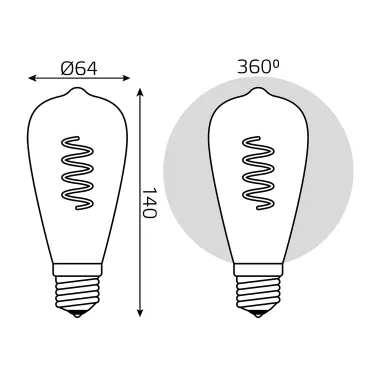 Лампа светодиодная Black LED Filament ST64 Flexible E27 6W Golden 360lm 2400К | 157802006 | Gauss