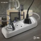 Удлинитель без зазeмл., 2х1мм2, 10А, ПВС, 3гн, 3м (20/600) U-3-3m-2x1