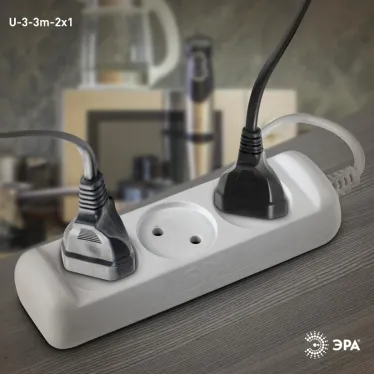 Удлинитель без зазeмл., 2х1мм2, 10А, ПВС, 3гн, 3м (20/600) U-3-3m-2x1