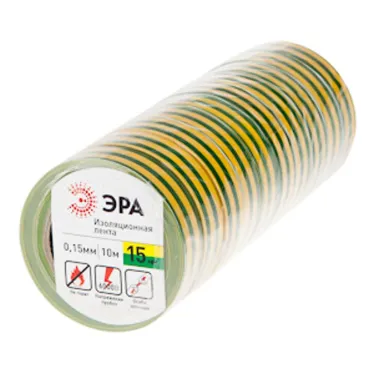 Изолента ПВХ 15мм*10м желто-зеленая (10/500/16000)