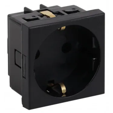 Розетка модульная с з/к и шторками 45х45мм черная