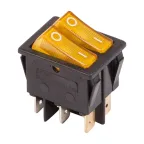 Выключатель клавишный 250V 15А (6с) ON-OFF желтый с подсветкой двойной
