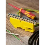 Шина 0 N (6х9мм) 14 отверстий латунь желтый изолятор на DIN-рейку PROxima