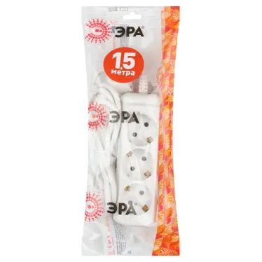 Удлинитель электрический с заземлением 3 розетки 1,5 м ПВС 3x0,75мм2 10А UX-3e-1,5m ЭРА