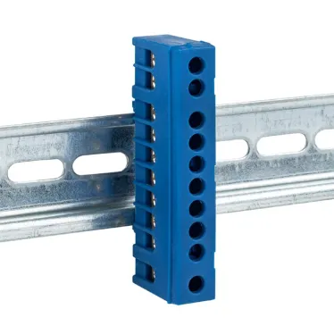 Шина 0 N (6х9мм) 10 отверстий латунь синий изолированный корпус на DIN-рейку PROxima