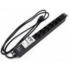 Блок розеток для 19' шкафов. горизонтальный. 6 розеток Schuko. автоматический выключатель. кабель питания 2.5м (3х1.5мм2) с вилкой Schuko 16A. 250В. 482.6x44.4x44.4мм (ШхГхВ). корпус алюминий. черный