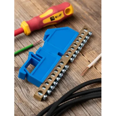 Шина 0 N 6х9мм 16 отверстий латунь синий изолятор на DIN-рейку PROxima