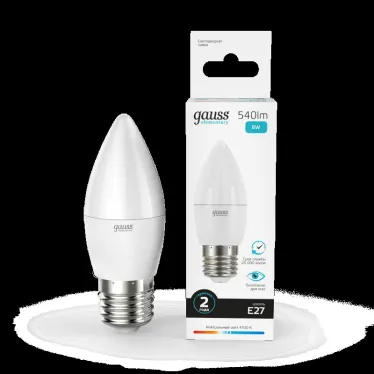 Лампа светодиодная LED 8 Вт 540 лм 4100К свеча нейтральный E27 AC 220В Elementary Gauss