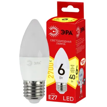 Лампа светодиодная LED B35-6W-827-E27(диод,свеча,6Вт,тепл,E27)
