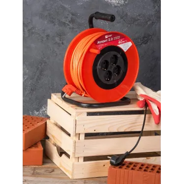 Удлинитель на катушке Атлант 2.0 4 гнезда 40м с заземлением ПВС 3x1.0 10А/2.2кВт PROxima