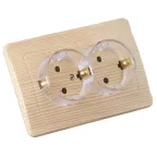 Розетка двойная скрытая с заземлением (стакан) сосна