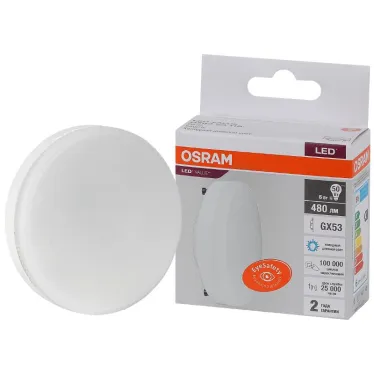 Лампа светодиодная LED 6 Вт GX53 6500К 480Лм таблетка 220 В (замена 50Вт) OSRAM