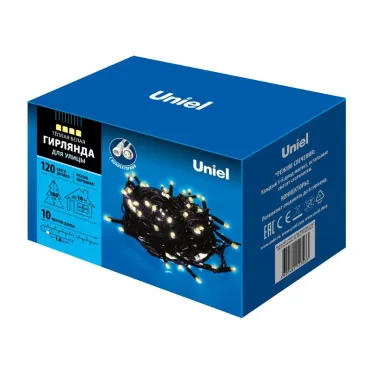 Гирлянда светодиодная с эффектом мерцания 10м Соединяемая 120 светодиодов Теплый белый свет Провод черный ULD-S1000-120/TBK WARM WHITE IP67 TM Uniel