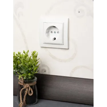 Розетка Минск одноместная СП с заземлением 16А белая защитные шторки