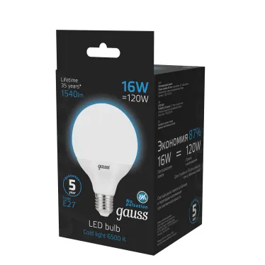 Лампа светодиодная G95 16W 1400lm 6500K E27 LED 1/20 | 105102316 | Gauss