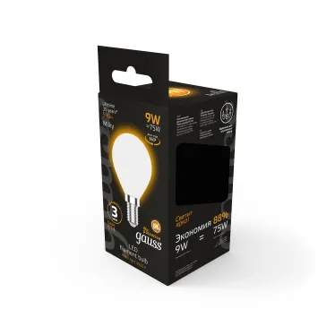 Лампа светодиодная Filament Шар 9W 590lm 3000К Е14 milky LED 1/10/50 | 105201109 | Gauss