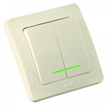 Выключатель двухклавишный скрытый с индикацией слоновая кость 10А