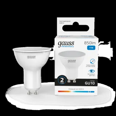 Лампа светодиодная LED 11 Вт 850 лм 6500К софит MR16 холодный GU10 AC 220В Elementary Gauss