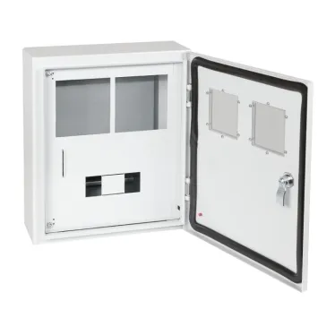 Корпус металлический ЩУРн-ПРО-1х2-МП/7-415х370х147-IP66-УХЛ1 1ф х 2 счетчика на МП с окном учета, 7 мод., типоисполнение ПРО