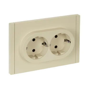 FORTE@PIANO Розетка 2-местная с заземлением с защитными шторками безвинтовое крепление 16А FP423 ваниль IEK