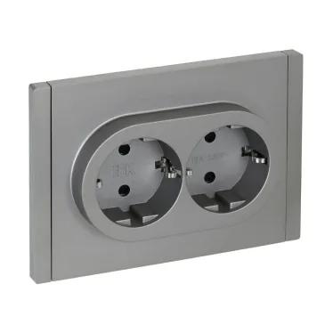 FORTE@PIANO Розетка 2-местная с заземлением с защитными шторками безвинтовое крепление 16А FP523 сталь IEK