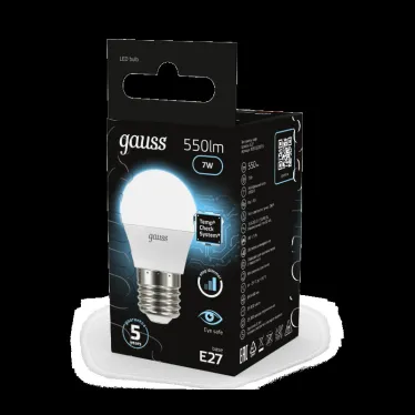 Лампа светодиодная LED 7 Вт 550 лм 4100К шар P45 нейтральный E27 AC 220В шаговое диммирование выключателем Black Gauss