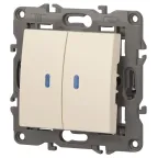 Выключатель двойной с подсветкой, 10АХ-250В, Эра Elegance, сл.кость,14-1105-02