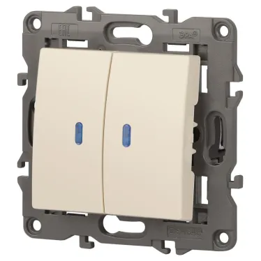Выключатель двойной с подсветкой, 10АХ-250В, Эра Elegance, сл.кость,14-1105-02