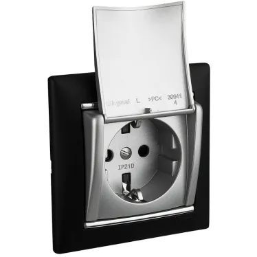 VALENA Розетка с заземлением без шторок с крышкой алюминий