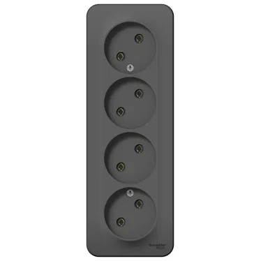 Розетка BLANCA наружная четырехпостовая, без заземления, без шторок, с изолирующей пластиной, 16А, 250В, антрацит