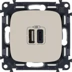 Valena ALLURE.Зарядное устройство с двумя USB-разьемами тип А-тип С 240В/5В 3000мА.С лицевой панелью.Цвет Слоновая кость