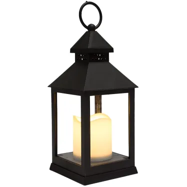 Декоративный фонарь со свечкой, черный корпус, размер 10,5х10,5х24 см, цвет ТЕПЛЫЙ БЕЛЫЙ | 513-051 | NEON-NIGHT