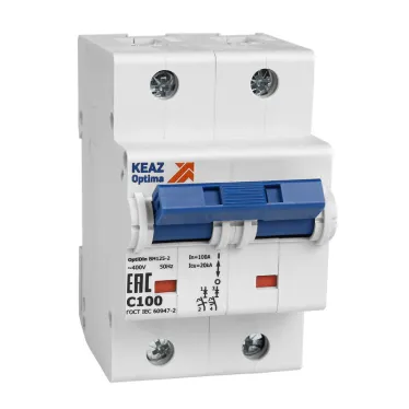 Выключатель автоматический двухполюсный 100А D 14кА OptiDin BM125-2D100-14ln-УХЛ3