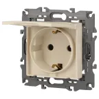 Розетка 2P+E Schuko со шторками с крышкой, 16А-250В, Эра Elegance, сл.кость, 14-2103-02