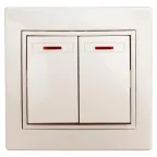 Выключатель Intro Plano 1-105-02 двухклавишный с подсветкой, 10А-250В, IP20, СУ, слоновая кость