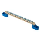 Шина 0 N 6х9мм 20 отверстий латунь 2 синих угловых изолятора PROxima